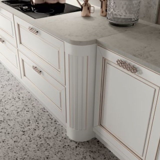 Fluted column detail on a white classic island